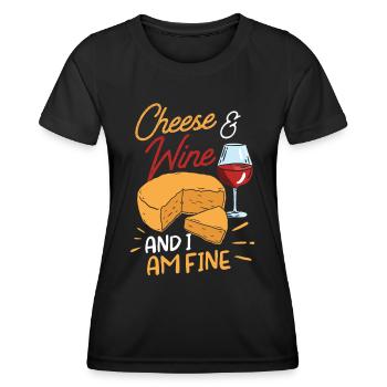 Fromage et vin et je suis un amoureux de l’amour - T-shirt sport Femme - noir - Devant - AI Model Female 172 light (172cm)