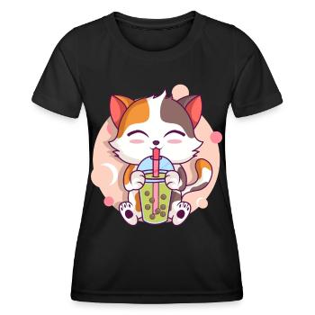 Anime Kawaii Cat Boissons Boba Thé à bulles - T-shirt sport Femme - noir - Devant - AI Model Female 172 light (172cm)