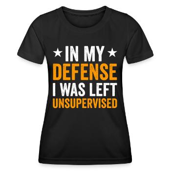 Laissé sans surveillance pour ma défense - T-shirt sport Femme - noir - Devant - AI Model Female 172 light (172cm)