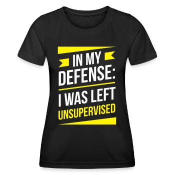 Laissé sans surveillance pour ma défense - T-shirt sport Femme - noir - Devant - AI Model Female 172 light (172cm)