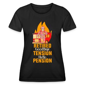 In retirement Goodbye excitement Hello pension pensioner - Women's Functional T-Shirt - black - Front - AI Model Female 172 light (172cm)
