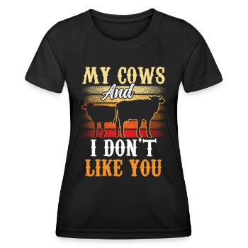 Mes vaches et je ne t’aime pas Vache Vache laitière - T-shirt sport Femme - noir - Devant - AI Model Female 172 light (172cm)