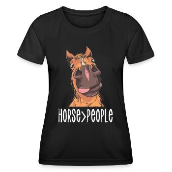 Pferd > Menschen Reiten Reiter Reiterhof - Frauen Funktions-T-Shirt - Schwarz - Vorne - AI Model Female 172 light (172cm)