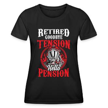 In retirement Goodbye excitement Hello pension pensioner - Women's Functional T-Shirt - black - Front - AI Model Female 172 light (172cm)
