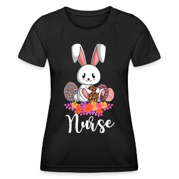 Lapin de Pâques Léopard Infirmière aux œufs de Pâques Pâques - T-shirt sport Femme - noir - Devant - AI Model Female 172 light (172cm)