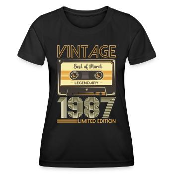 36 Birthday Man March Born 1987 Cassette - T-shirt sport Femme - noir - Devant - AI Model Female 172 light (172cm)