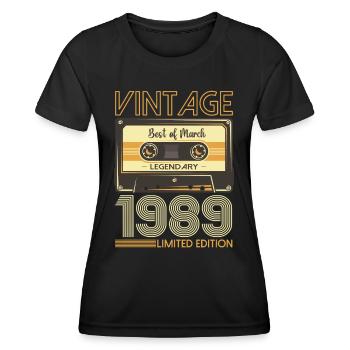 34 Birthday Man March Born 1989 Cassette - T-shirt sport Femme - noir - Devant - AI Model Female 172 light (172cm)