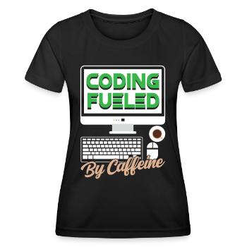Programmation alimentée par le codage de la caféine - T-shirt sport Femme - noir - Devant - AI Model Female 172 light (172cm)