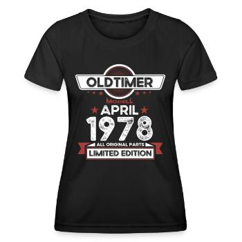 45e anniversaire homme Oldtimer April né en 1978 - T-shirt sport Femme - noir - Devant - AI Model Female 172 light (172cm)
