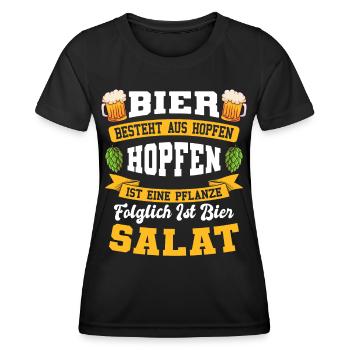 Lustiger Spruch Bier Ist Salat Hopfen Malz Alkohol - Frauen Funktions-T-Shirt - Schwarz - Vorne - AI Model Female 172 light (172cm)