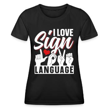J’adore la sensibilisation aux signes en langue des signes - T-shirt sport Femme - noir - Devant - AI Model Female 172 light (172cm)