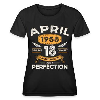 65. Geburtstag Mann April Jahrgang 1958 Legendär - Frauen Funktions-T-Shirt - Schwarz - Vorne - AI Model Female 172 light (172cm)