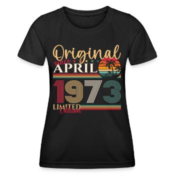 50e anniversaire homme April Né en 1973 Original - T-shirt sport Femme - noir - Devant - AI Model Female 172 light (172cm)