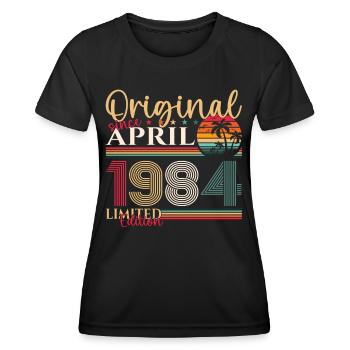 39e anniversaire homme April Né 1984 Original - T-shirt sport Femme - noir - Devant - AI Model Female 172 light (172cm)