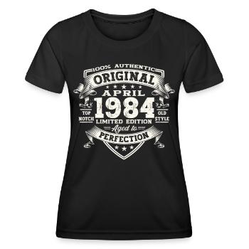 39e anniversaire homme April Né 1984 Original - T-shirt sport Femme - noir - Devant - AI Model Female 172 light (172cm)