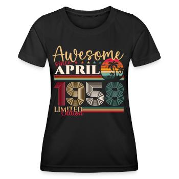 65e anniversaire homme avril né 1958 génial - T-shirt sport Femme - noir - Devant - AI Model Female 172 light (172cm)
