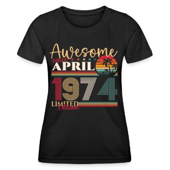 49th birthday man April born 1974 Awesome - Women's Functional T-Shirt - black - Front - AI Model Female 172 light (172cm)