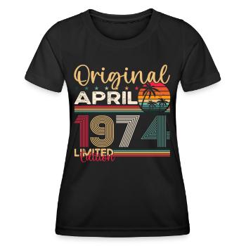 49th birthday man April Born 1974 Original - Women's Functional T-Shirt - black - Front - AI Model Female 172 light (172cm)