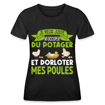 M'occuper Du Potager Et Des Poules. Jardinage. - T-shirt sport Femme - noir - Devant - AI Model Female 172 light (172cm)