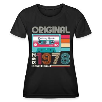 45e anniversaire homme April Born 1978 Cassette - T-shirt sport Femme - noir - Devant - AI Model Female 172 light (172cm)