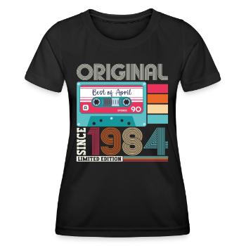 39e anniversaire homme April Born 1984 Cassette - T-shirt sport Femme - noir - Devant - AI Model Female 172 light (172cm)