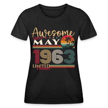 60th Birthday Man Woman Awesome May Vintage 1963 - Women's Functional T-Shirt - black - Front - AI Model Female 172 light (172cm)