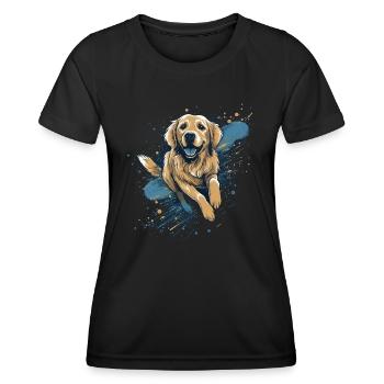 Golden-retriever Dock-Diving into Water - Women's Functional T-Shirt - black - Front - AI Model Female 172 light (172cm)