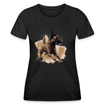 Belgian-malinois Dock-Diving into Water - Women's Functional T-Shirt - black - Front - AI Model Female 172 light (172cm)