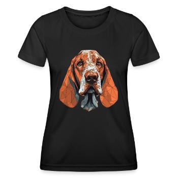 Buntes Basset-Hound-Kunstdesign - Frauen Funktions-T-Shirt - Schwarz - Vorne - AI Model Female 172 light (172cm)