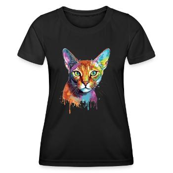 Chat abyssin coloré - T-shirt sport Femme - noir - Devant - AI Model Female 172 light (172cm)