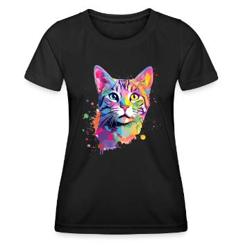Colorful American-shorthair cat - Women's Functional T-Shirt - black - Front - AI Model Female 172 light (172cm)
