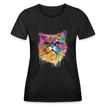 Bunte Exotisch Kurzhaar Katze - Frauen Funktions-T-Shirt - Schwarz - Vorne - AI Model Female 172 light (172cm)