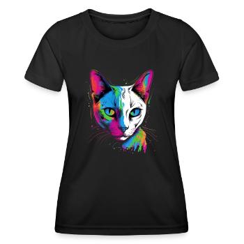 Bunte Tonkanese Katze - Frauen Funktions-T-Shirt - Schwarz - Vorne - AI Model Female 172 light (172cm)
