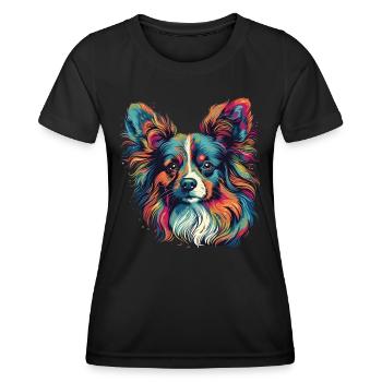 Bunter Papillon Hund Kontinentaler Zwergspaniel - Frauen Funktions-T-Shirt - Schwarz - Vorne - AI Model Female 172 light (172cm)