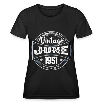 1951 Juni. Geburtstagsgeschenk Juni 1951. Juni. - Frauen Funktions-T-Shirt - Schwarz - Vorne - AI Model Female 172 light (172cm)