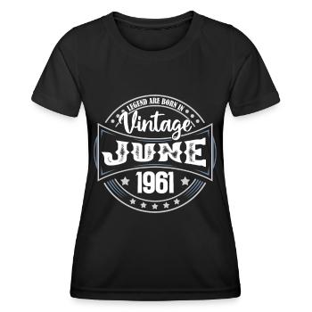 1961 Juni. Geburtstagsgeschenk Juni 1961. Juni. - Frauen Funktions-T-Shirt - Schwarz - Vorne - AI Model Female 172 light (172cm)