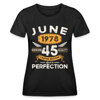 45e anniversaire Homme Juin Né en 1978 Légendaire - T-shirt sport Femme - noir - Devant - AI Model Female 172 light (172cm)