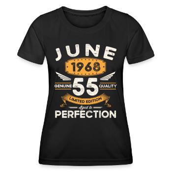 55e anniversaire Homme Juin Né en 1968 Légendaire - T-shirt sport Femme - noir - Devant - AI Model Female 172 light (172cm)