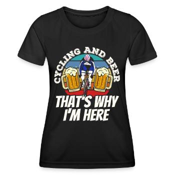 Le vélo et la bière, c’est pourquoi je fais du vélo ici - T-shirt sport Femme - noir - Devant - AI Model Female 172 light (172cm)
