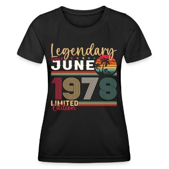 45ème Anniversaire Juin Millésime 1978 Légendaire - T-shirt sport Femme - noir - Devant - AI Model Female 172 light (172cm)