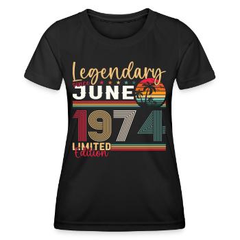 49ème anniversaire Juin Millésime 1974 Légendaire - T-shirt sport Femme - noir - Devant - AI Model Female 172 light (172cm)