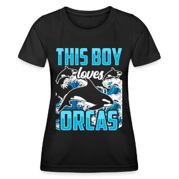 Ce garçon aime les orques Orque baleine protégeant la mer - T-shirt sport Femme - noir - Devant - AI Model Female 172 light (172cm)