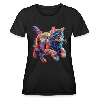 Bunte Maine Coon Katze Neon - Frauen Funktions-T-Shirt - Schwarz - Vorne - AI Model Female 172 light (172cm)
