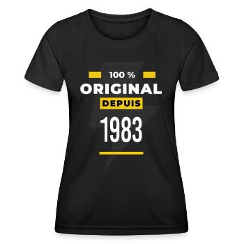 100 % original depuis 1983 CADEAU Anniversaire - T-shirt sport Femme - noir - Devant - AI Model Female 172 light (172cm)