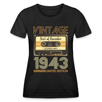 80th Birthday Cassette November Vintage 1943 - Women's Functional T-Shirt - black - Front - AI Model Female 172 light (172cm)