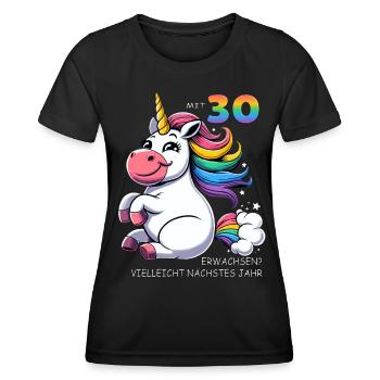 30. Geburtstag Lustiges Einhorn Motiv - Frauen Funktions-T-Shirt - Schwarz - Vorne - AI Model Female 172 light (172cm)