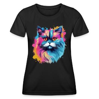 Bunte Himalaya Katze Farbkleckse Farbspritzer - Frauen Funktions-T-Shirt - Schwarz - Vorne - AI Model Female 172 light (172cm)