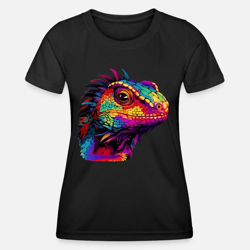 Bunte Eidechse Farbkleckse Farbspritzer - Frauen Funktions-T-Shirt - Schwarz