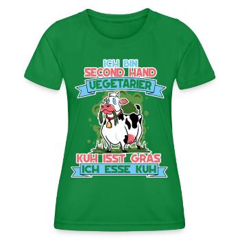 Ich Bin Second Hand Vegetarier Kuh Isst Gras - Frauen Funktions-T-Shirt - Kelly Green - Vorne - AI Model Female 172 dark (172cm)