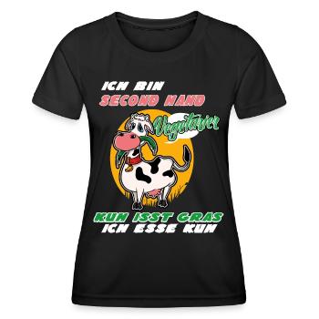 Ich Bin Second Hand Vegetarier Kuh Isst Gras - Frauen Funktions-T-Shirt - Schwarz - Vorne - AI Model Female 172 light (172cm)